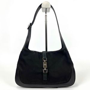 Gucci Jackie Hobo Bag Vintage Canvas Black Leather Piston Mini Shoulder